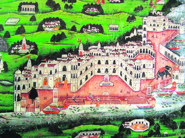 Detail from a painted Vraja Yatra pata. 20th century; The Tapi collection at Surat