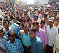 Labourers hold a protest in Jalandhar.