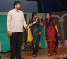 Artistes stage a play at KL Saigal Memorial Hall in Jalandhar. 