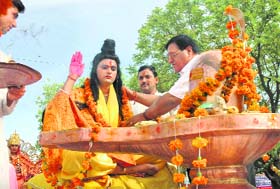 A tableau during Ram Navami shobha yatra at Sector 21, Chandigarh