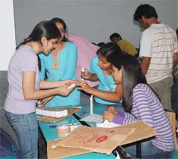 ITM students make a model for the institutes annual technical festival in Gurgaon