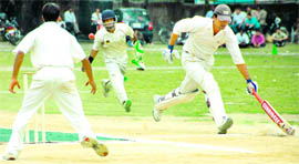 Doon Tigers Bageshwar Bisht safely makes it to the crease during the final played against Gush Cricket Academy in Dehradun on Thursday.