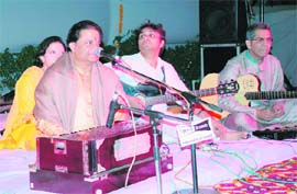 Anoop Jalota gives a performance at the inauguration of the Alka Noopar Centre for Performing Arts in Gurgaon. 