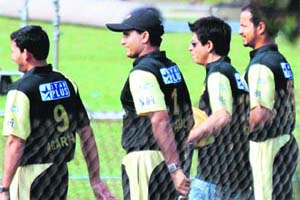 Shah Rukh Khan(C)-owned Kolkata Knight Riders coach John Buchanan has indicated that he would have four rotating captains, instead of one  Sourav Ganguly (left)