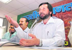 State parliamentary affairs and tourism minister Parkash Pant addresses mediapersons in Dehradun