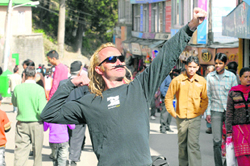 An English Mangal Pandey with extra ordinary moustache enjoying his visit to Shimla on Saturday.