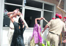 Activists of the Danga Peerat Welfare Society, Punjab, ransack the District Congress office in Jalandhar