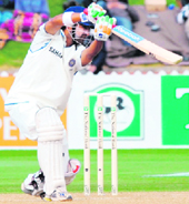 Gautam Gambhir plays a shot during the third day of the final Test.