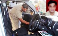 The car in which the body of Pravin Chawla, a real estate firm executive, was found near Iffco Chowk in Gurgaon in the wee hours 