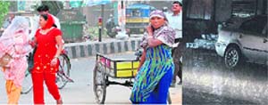 Residents of Haridwar caught in a duststorm; and (R) a downpour in Dehradun