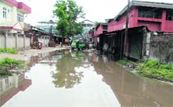 This water-logged road in the industrial area of Kangra puts people to great inconvenience when they visit HPSEB complaint office or the telephone exchange