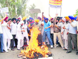 Activists of the Sikh Students Federation and the Akali Dal burn the effigies of Jagdish Tytler and Sajjan Kumar at Jagraon on Wednesday.