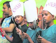 Mentally challenged children perform at the annual function in Ludhiana on Wednesday.