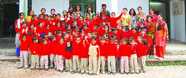 School students at Katesar castle in Mussoorie.