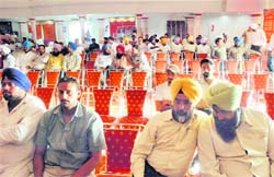 Rows of empty chairs mark a state-level meeting of the Youth Akali Dal in Jalandhar on Thursday.
