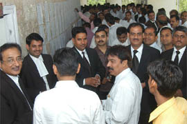 Lawyers gather on the court premises to elect Bar Council members in Gurgaon on Friday.