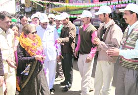 Leader of opposition Vidya Stokes campaigning at Shogi in Shimla