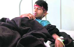 Bhavani Singh under treatment at Dr Rajendra Prasad Medical College, Tanda, on Sunday.