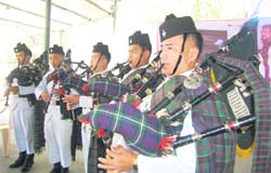 The Assam Rifles band plays on their foundation day in Dehradun