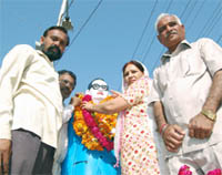 Citizens paying floral tributes to Dr BR Ambedkar on his birth anniversary in Abohar on Tuesday.