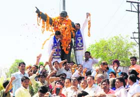 BSP supporters pay tributes to Dr BR Ambedkar on his 118th birth anniversary in Karnal