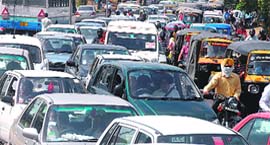 A traffic jam near ISBT rotary in Sector 22, Chandigarh