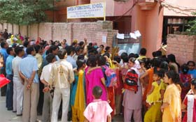 Parents protest against Sharda International School at Gandhi Nagar in Gurgaon