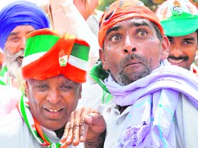 Congress supporters at a rally in Karnal