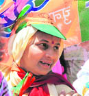 A BJP supporter during a protest in Karnal on Thursday.