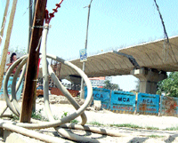 Cross linked poly ethene (XLPE) cable being laid along the ambitious elevated road project in Amritsar.