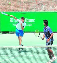 Players in action during the boys’ U-16 doubles final in Chandigarh
