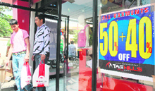 A shop which has put up a sale banner in Gandhi Nagar in Jammu.