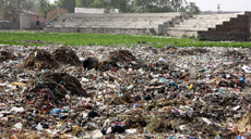 Heaps of garbage dumped in the sports stadium at Mansa.