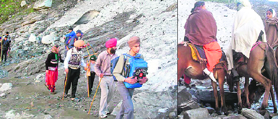Pilgrims on way to Hemkund Sahib in Chamoli district.