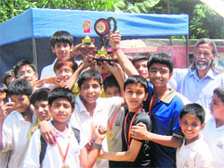 Brightland School with the overall trophy at the Inter-School Roller Skating Championship in Dehradun on Sunday.