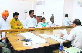Kalpana Singh Suryavanshi of the Republican Party of India files her nomination papers for the Karnal Lok Sabha seat.