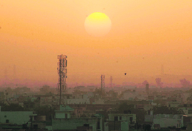 The Gurgaon skyline assumes different shades at dusk.