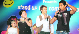 Comedians Saloni, Bharti Singh, Rajiv Thakur and Jaswant Singh give a performance at a laughter show in Gurgaon.