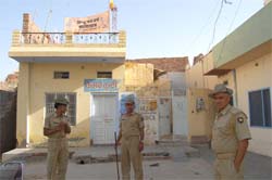 Cops deployed at the RSS office in Suratgarh 