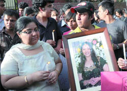 Akritis mother along with students of Modern School hold a candlelight protest against school authority in New Delhi on Wednesday