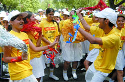 Schoolchildren appeal to voters to exercise their franchise in New Delhi on Wednesday.