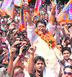 BJP candidate Jaspal Rana on his way to file his nomination papers in Dehradun