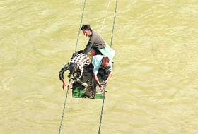These people cross the Chenab perched precariously on a trolley