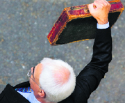 Britains Chancellor of the Exchequer Alistair Darling holds Gladstones old Budget box for the cameras outside 11 Downing Street, before delivering the annual Budget to the House of Commons on Wednesday.