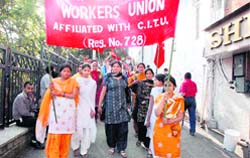 Members of the Bishop Cotton School Workers Union with CITU protesting against the school management at Shimla