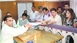 LJP candidate Keshav Chouhan filing his nomination papers from the Kangra constituency at Dharamsala