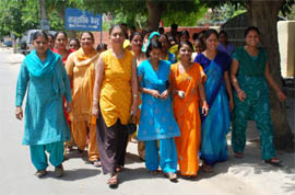 Parents of schoolchildren take out a protest march against the hike in school fee, at Sector-31 in Gurgaon on Friday.