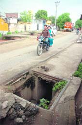 An open manhole in Camp Gole Gujral in Jammu