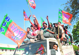 BJP supporters take out the Dalit chetna yatra in Chandigarh on Saturday.