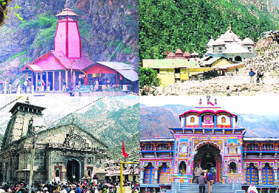 (Clockwise from top) Yamunotri, Gangotri, Kedarnath and Badrinath temples. 